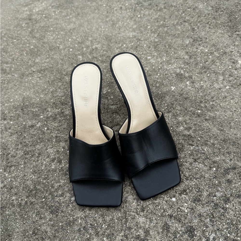 Marc Fisher Black Leather Mules